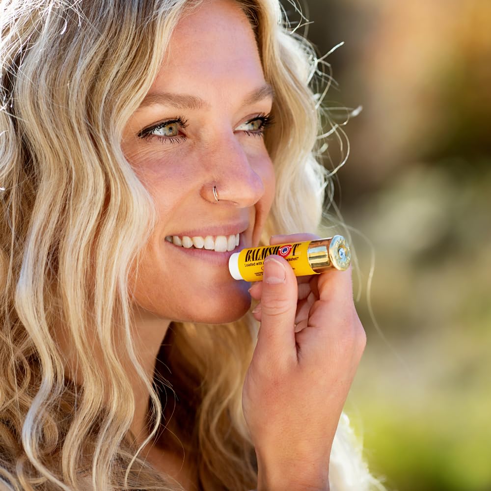 BALMSHOT Classic Natural Lip Balm SPF 15 - Beeswax Chapstick with Natural Oils & Vitamin E - 20-Gauge Shotgun Shell Brass Tube - Long Lasting, Heat