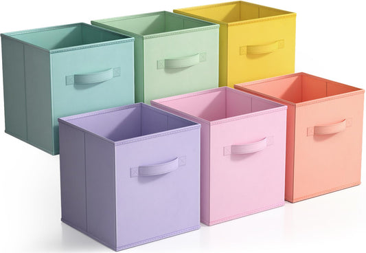 Sorbus 11 Inch Fabric Storage Cubes - Sturdy Collapsible Bins With Handle - 6 Foldable Baskets for Organizing Clothes, Toys, Books - Multi Colored…
