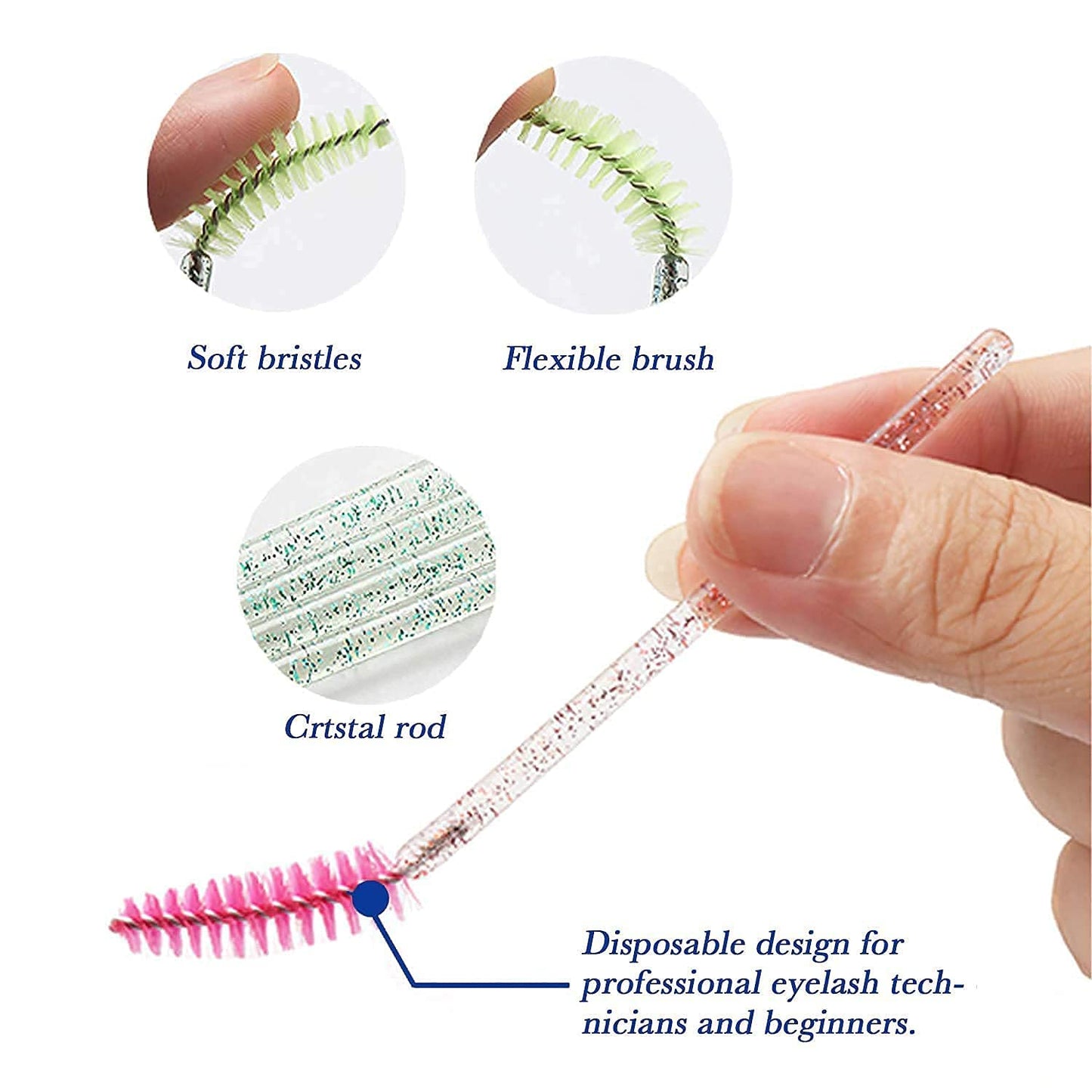 300Pcs Disposable Eyelash Mascara Brushes for Eye Lashes Extension Eyebrow and Makeup for Eye Lash Extension, Eyebrow and Makeup Crystal 6