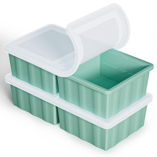 Silicone Freezer Tray for Soup Ice Cubes: 2-Cup Freezing Tray with Lid for Meal Prep - 2Pack Silicon Soup Portion Freeze Trays Make Stock Souped Ice…