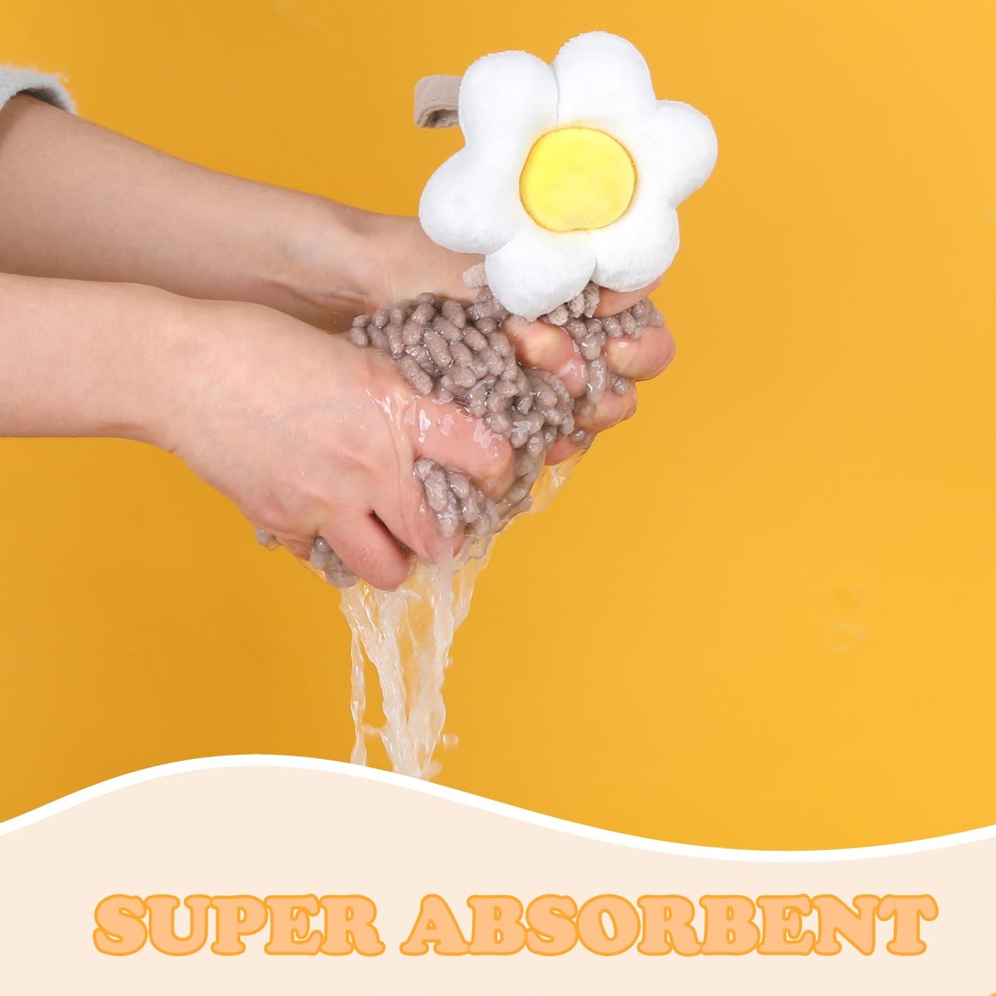 Tyrafry Chenille Cute Flower Hand Towels, Super Soft Water Absorbent Decorative Hand Towels with Hanging Loop Machine Washable Kitchen Towels, Brown