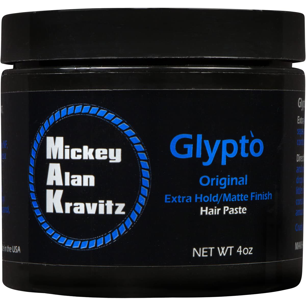Mickey Alan Kravitz Glypto Blue (the original) concentrated extra hold sculpting hair paste, matte finish, water base, non comedogenic, won't clog