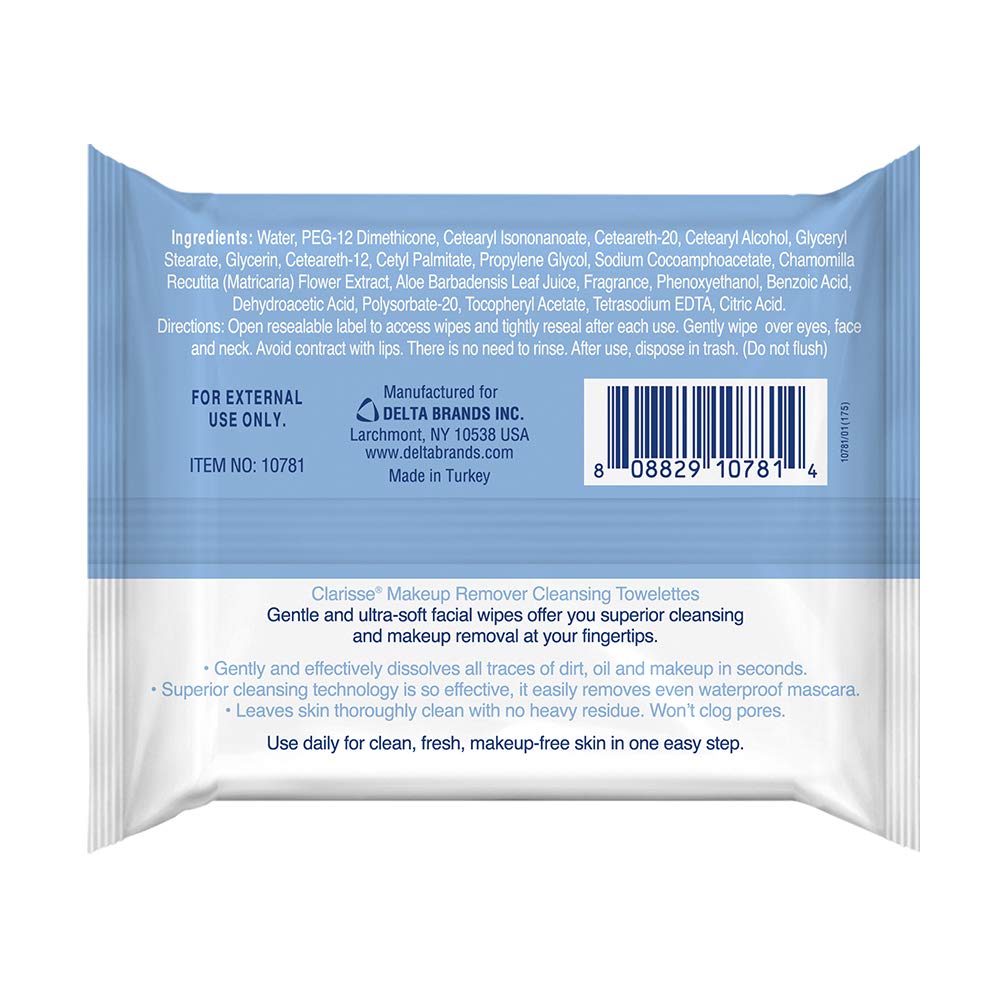Clarisse 10781-12 Make Up Remover Cleansing and Moisturizing Towelettes, 30-Ct. - Quantity 1212