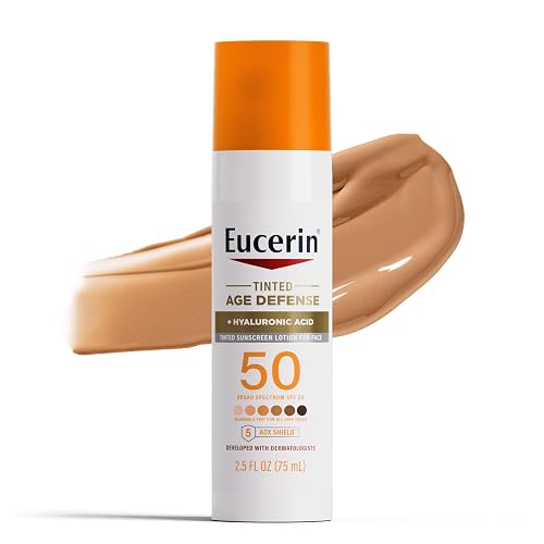 Eucerin Sun Tinted Age Defense Face Sunscreen Lotion SPF 50 with Hyaluronic Acid, Tinted Sunscreen for Face, Blendable Tint for All Skin Tones, Non
