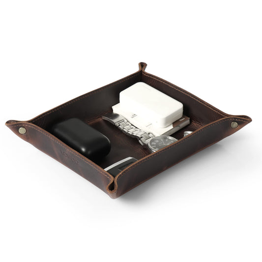 Londo Genuine Leather Tray Organizer - Practical Lightweight Water Resistant Computer Table Desk Storage Box for Wallets, Watches, Keys, Coins, Cell…