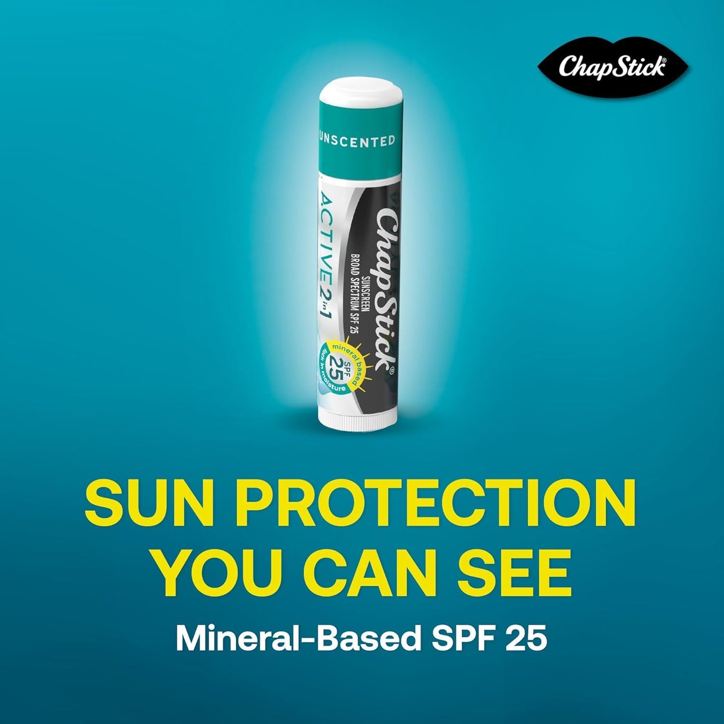ChapStick Lip Sunscreen Active 2-in-1 Unscented Lip Balm with SPF 25, 0.15 Oz Ea
