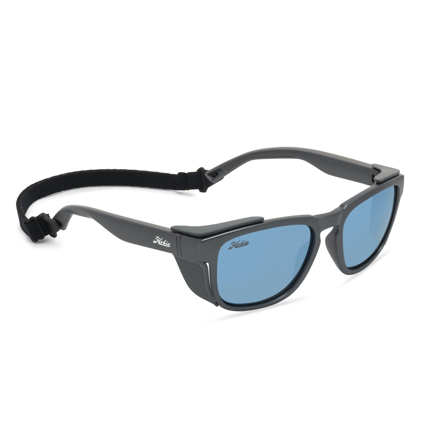 Hobie Monarch Polarized Square Sunglasses, Satin Metallic Grey Frame/Grey w/Cobalt Mirror Lens, 53MM