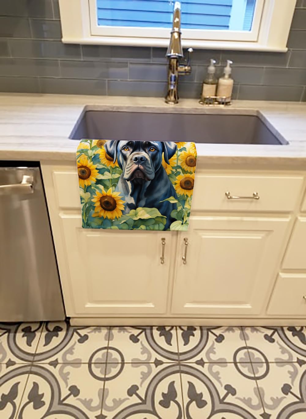 Caroline's Treasures Cane Corso in Sunflowers Kitchen Towel Dish Cloths Guest Hand Towel Decorative Bathroom Towel for Face,Tea, Dishcloth, Kitchen…