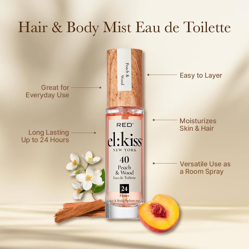 EL:KISS Hair Perfume & Body Mist, Peach & Wood Inspired by Tom F Bitter Peach, Eau de Toilette 30mL (1.01 Fl Oz), Hydrating & Long-Lasting, Alcohol Beauty & Personal Care EL:KISS