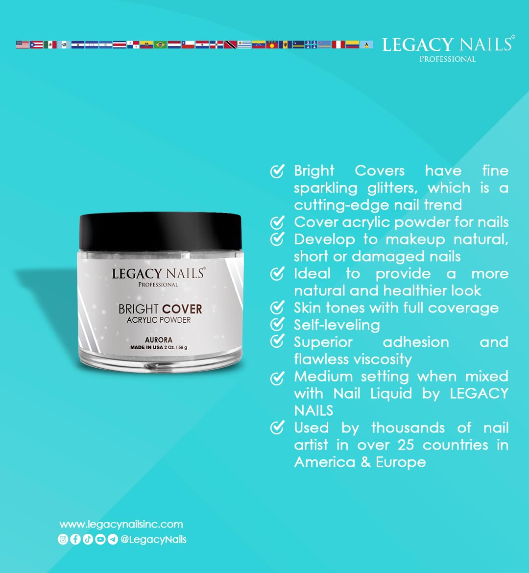 Legacy Nails Professional Bright Cover Full Coverage Color, CREAM 2 oz Acrylic Powder With Shimmer, Shine for Overlay Nail Extensions Beauty & Personal Care LEGACY NAILS