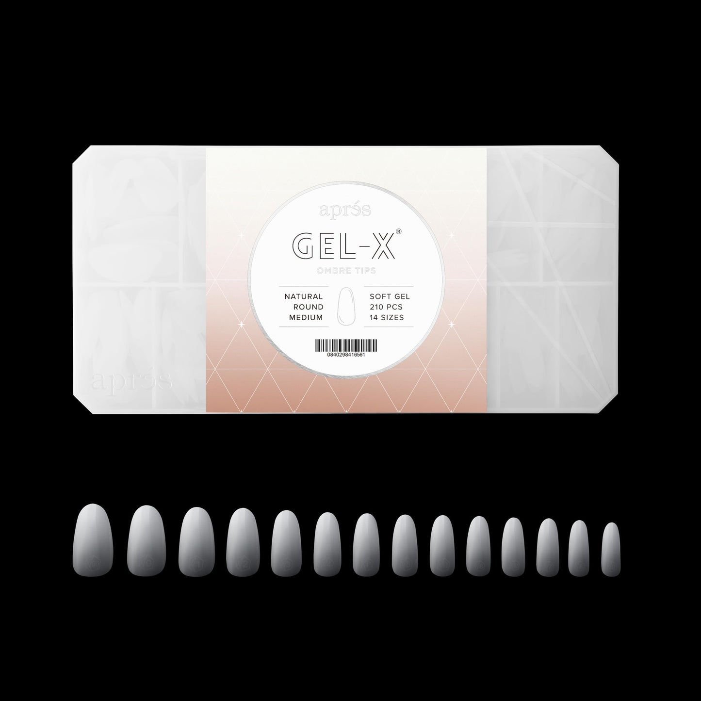 Apres Ombre Gel-X® Box of Nail Tips, 14 Sizes 00-9, Premium Quality (Natural Round Medium, 210 Count) Beauty & Personal Care APRÉS