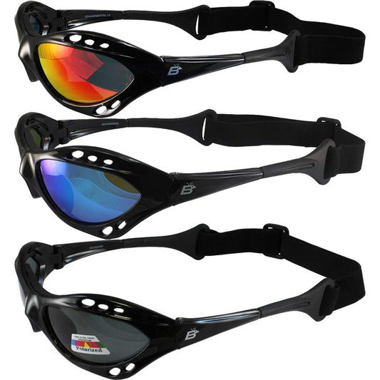 Birdz 3 Pairs of Seahawk Polarized Padded Sunglasses - Black Frames with Smoke, Blue & Red Lenses