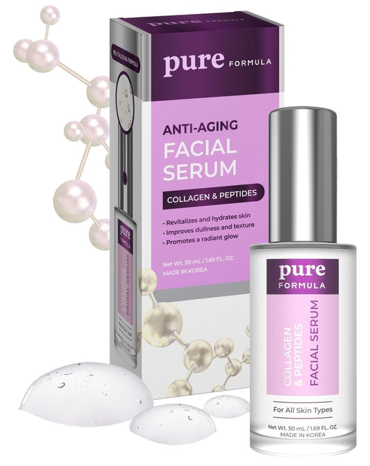 Pure Formula Collagen and Peptides Face Serum - Reduce Wrinkles & Fine Lines, Moisturizing, Skin Firming & Lifting Facial Serum - Cruelty Free Korean