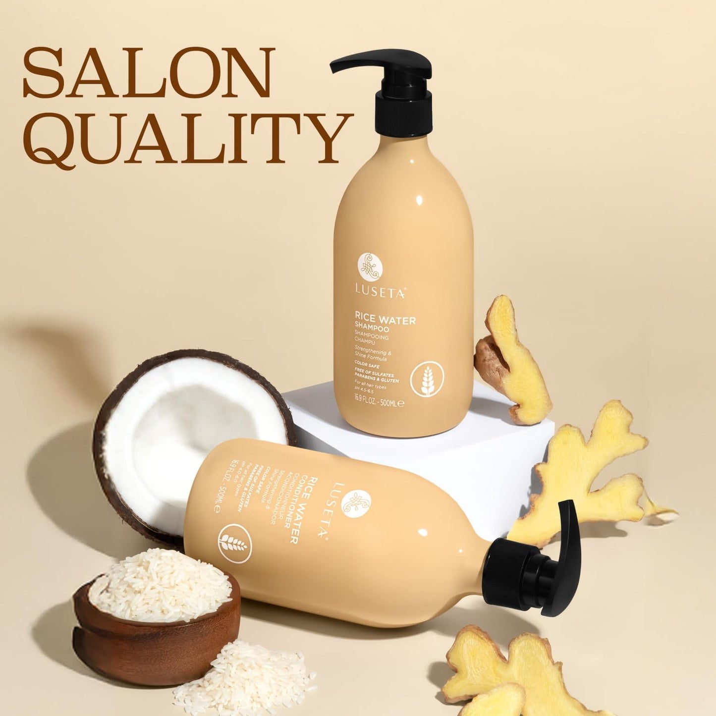 Luseta Rice Water Shampoo and conditioner Set Strengthening & Nourishing Revitalizes Shine for All Hair Types Hydrating & Frizz Control for Women