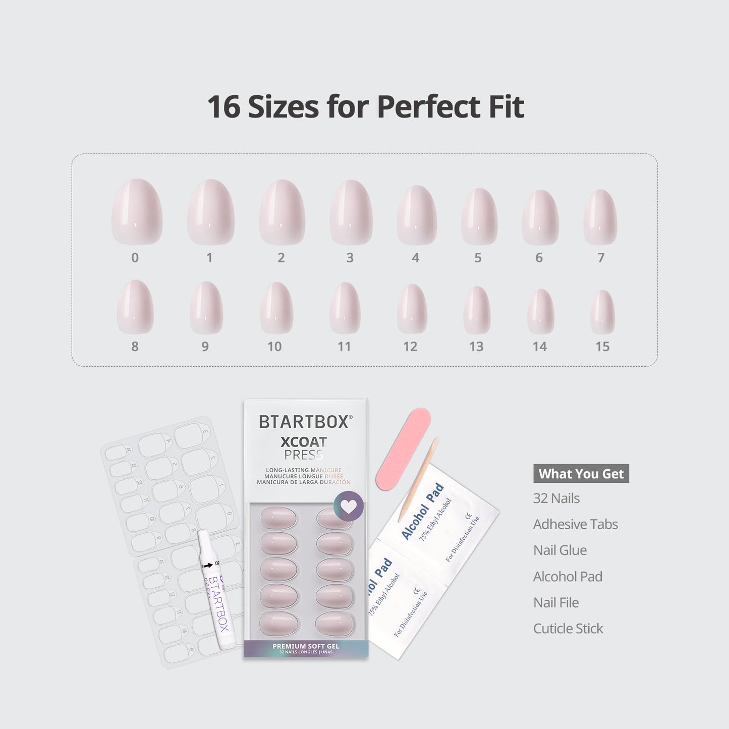 BTArtbox Press On Nails Almond - Power Calm, Lamp-Curable 4-Week Wear Nude Pink Extra Short Press On Nails with Glue and Adhesive Tabs, Easy-to-Apply Beauty and Personal Care BTArtbox