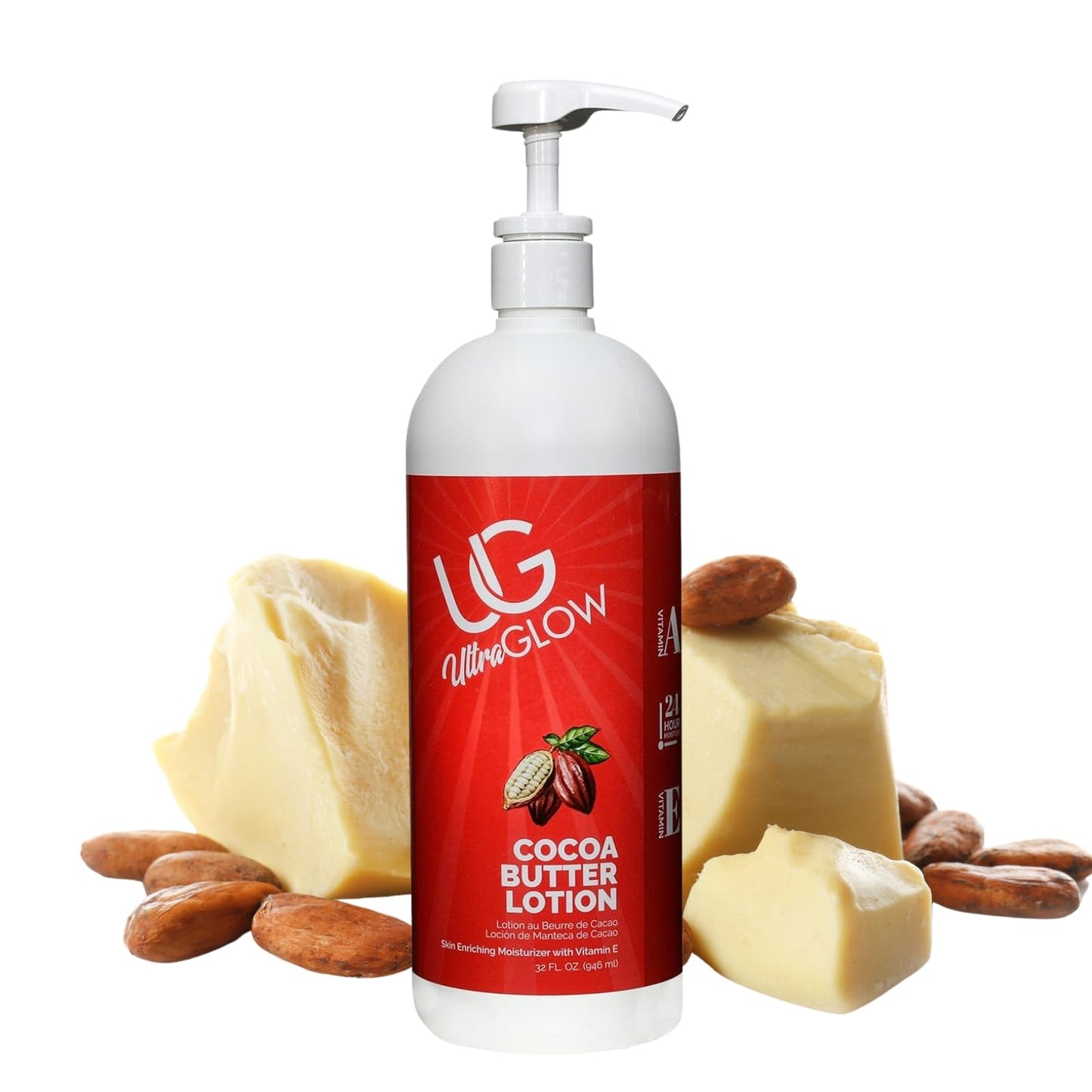 UltraGlow Cocoa Butter Lotion for Unisex - 32 oz Skin Enriching Moisturizer with Vitamin C, Deep Hydration for Soft, Smooth Skin
