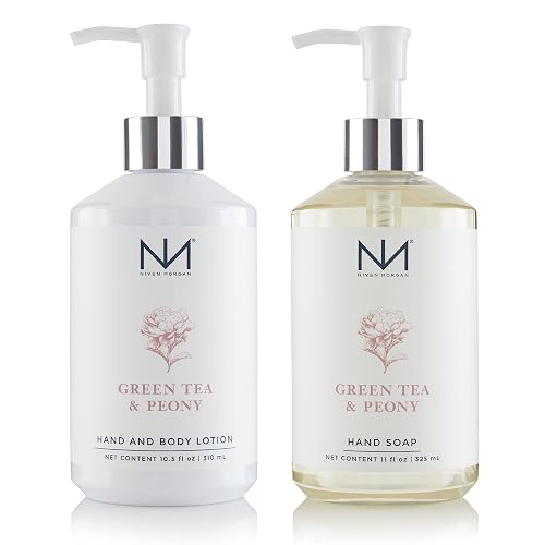 Niven Morgan Green Tea & Peony Hand Soap and Lotion Set