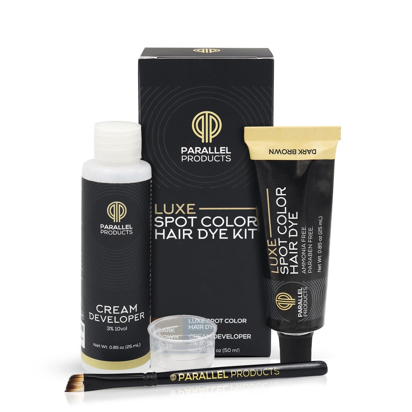Parallel Products - Luxe Color (Dark Brown) - Cream Hair Dye - 25mL - Tint for Professional Spot Coloring - With Cream Developer, Mixing Dish