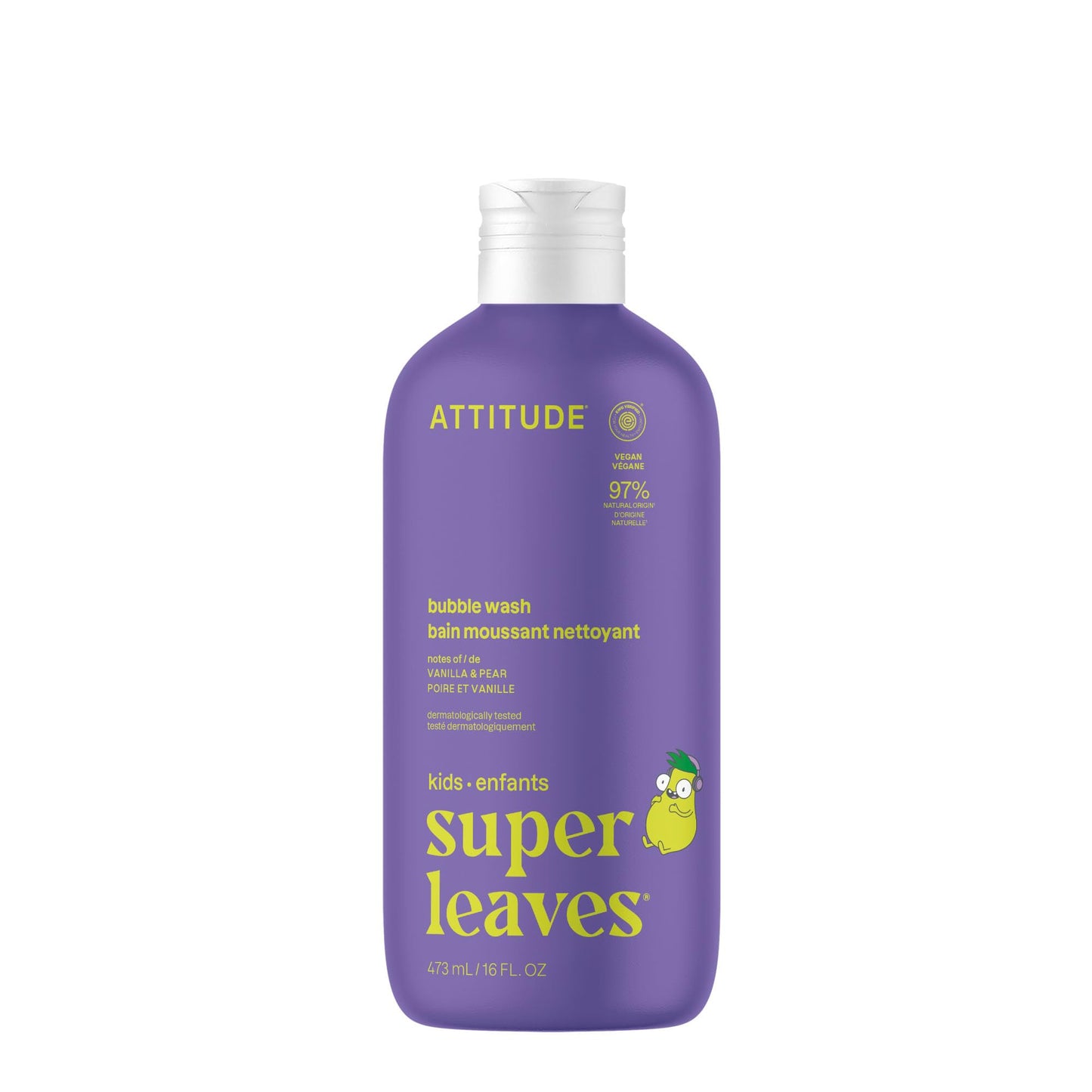 Attitude Bubble Wash for Kids, EWG Verified Bubble Bath, Hair Shampoo and Body Soap, Dermatologically Tested, Plant- and Mineral-Based, Vegan, Vanilla