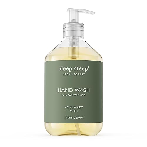 Deep Steep Liquid Hand Wash, Rosemary Mint, 17.6 oz - Moisturizing Cleanser with Olive Oil, Aloe Vera, Glycerin & Hyaluronic Acid - Vegan, Clean