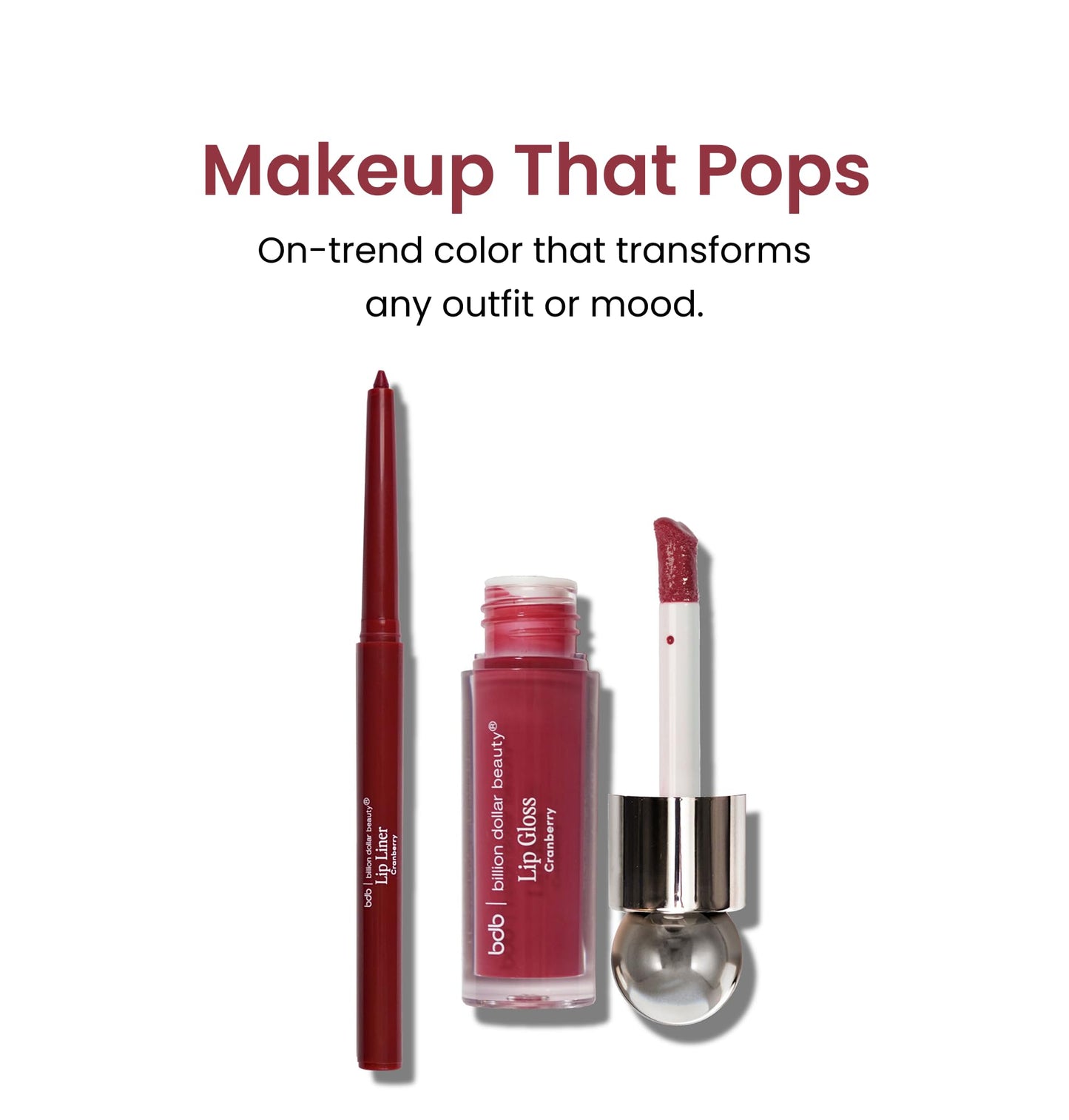 billion dollar brows bdb Lip Gloss with Lip Liner Set - Moisturizing High Shine, Lightweight Glossy, Plumping Lip Gloss, Cranberry