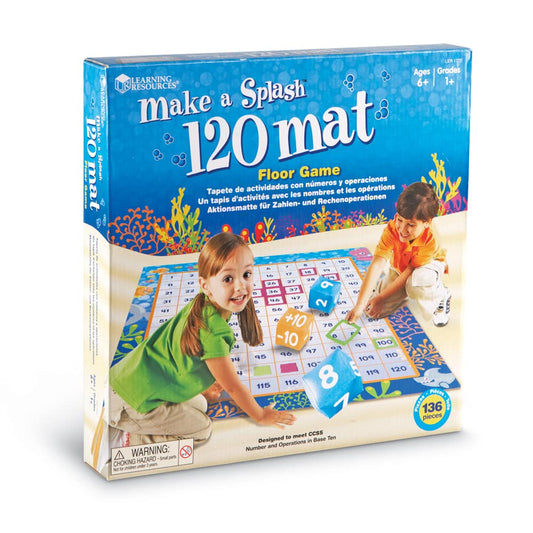 Learning Resources Make a Splash 120 Mat Floor Game - Math Manipulatives, Addition and Subtraction Board Games , Classroom Must Haves, Homeschool…