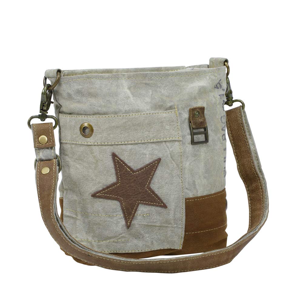 Myra Bag Small Canvas Star Purse - Womens Crossbody Star Bag with Fabric Body and Real Leather Accents, Aesthetic Canvas Purse for Women, Cloth…