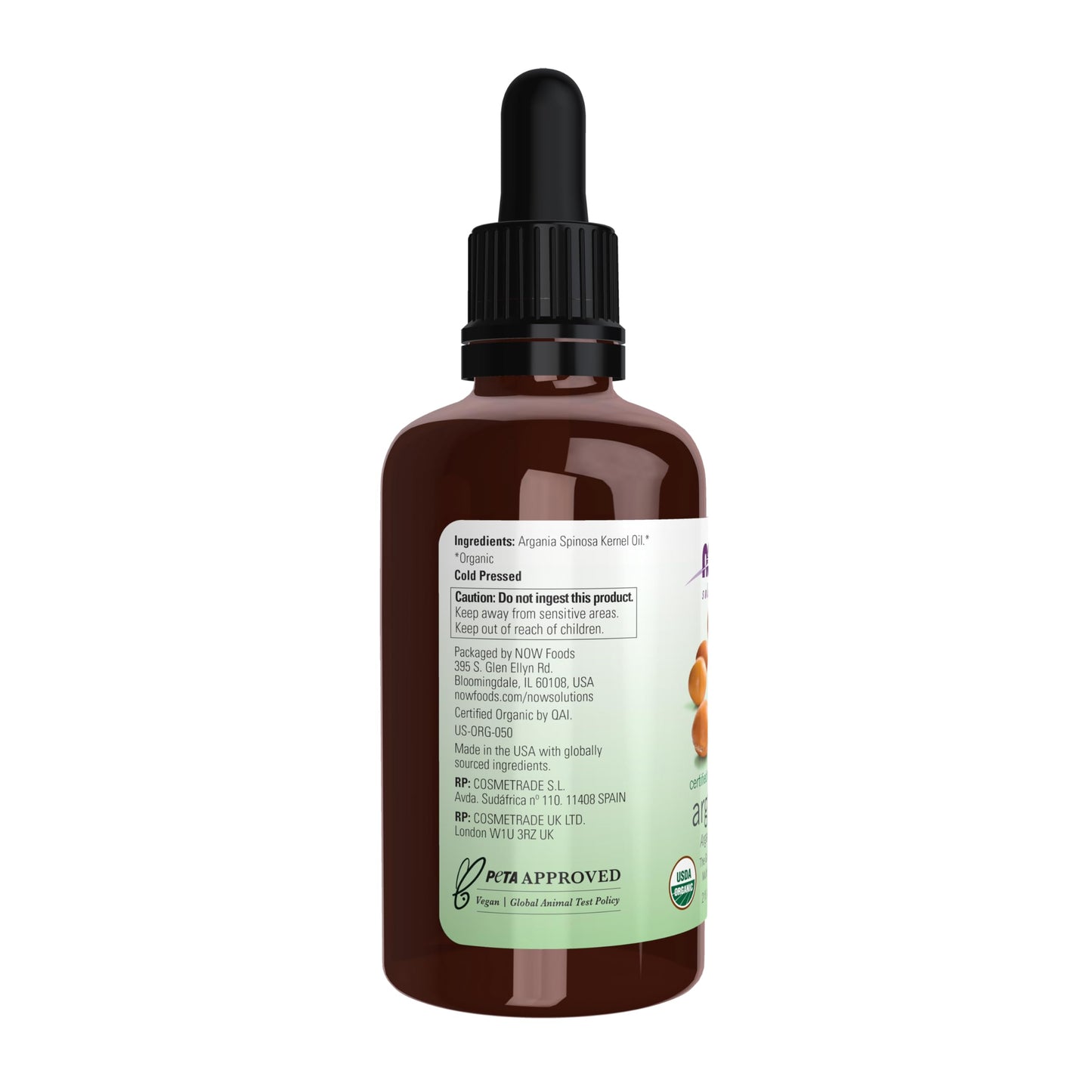 NOW Foods Solutions, Organic Argan Oil, Certified Organic and 100% Pure, "Gold of Morocco" Multi-Purpose Oil, 2-Ounce