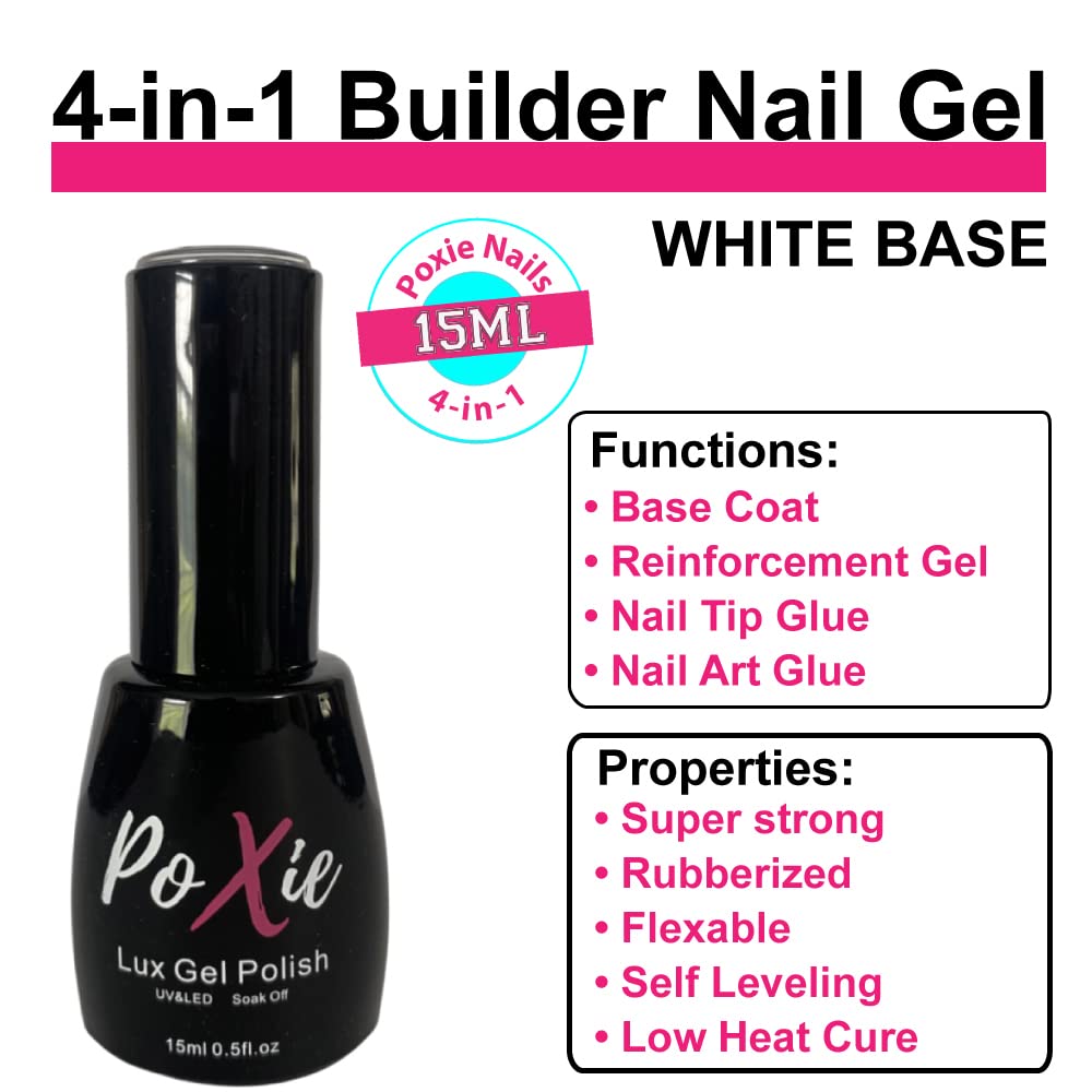Poxie Nails Essentials 4 Pack Clear and Milky White 4-in-1 Base and UV and Matte Top Coats Beauty & Personal Care Poxie Creations