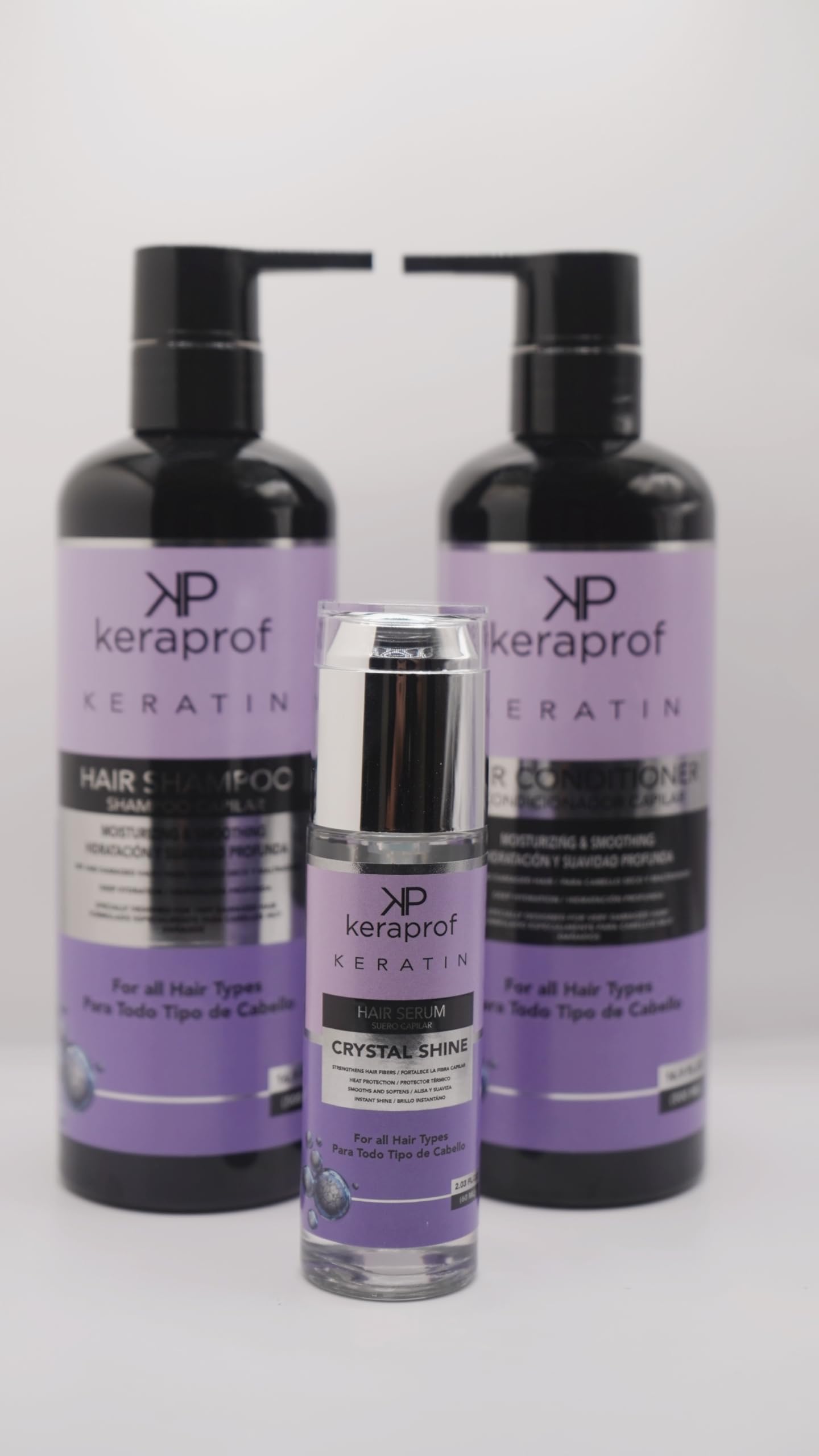KeraProf Keratin Hair Care Set, Shampoo, Conditioner, Hair Mask, Crystal Shine Serum, Moisturizing and Smoothing Treatment for All Hair Types, 4 Piece