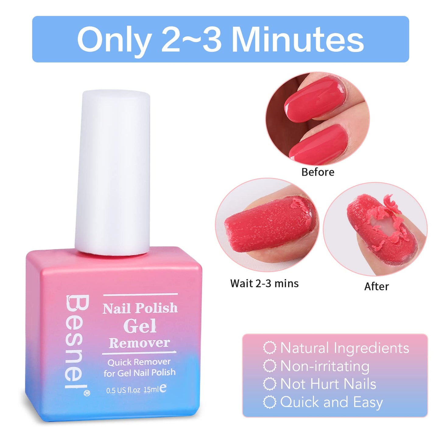 Gel Nail Polish Remover 5 Pack Professional Gel Polish Remover Non-Irritating Quick Easy,Nail Polish Gel Remover Tools Kit Nail File Cuticle Pusher