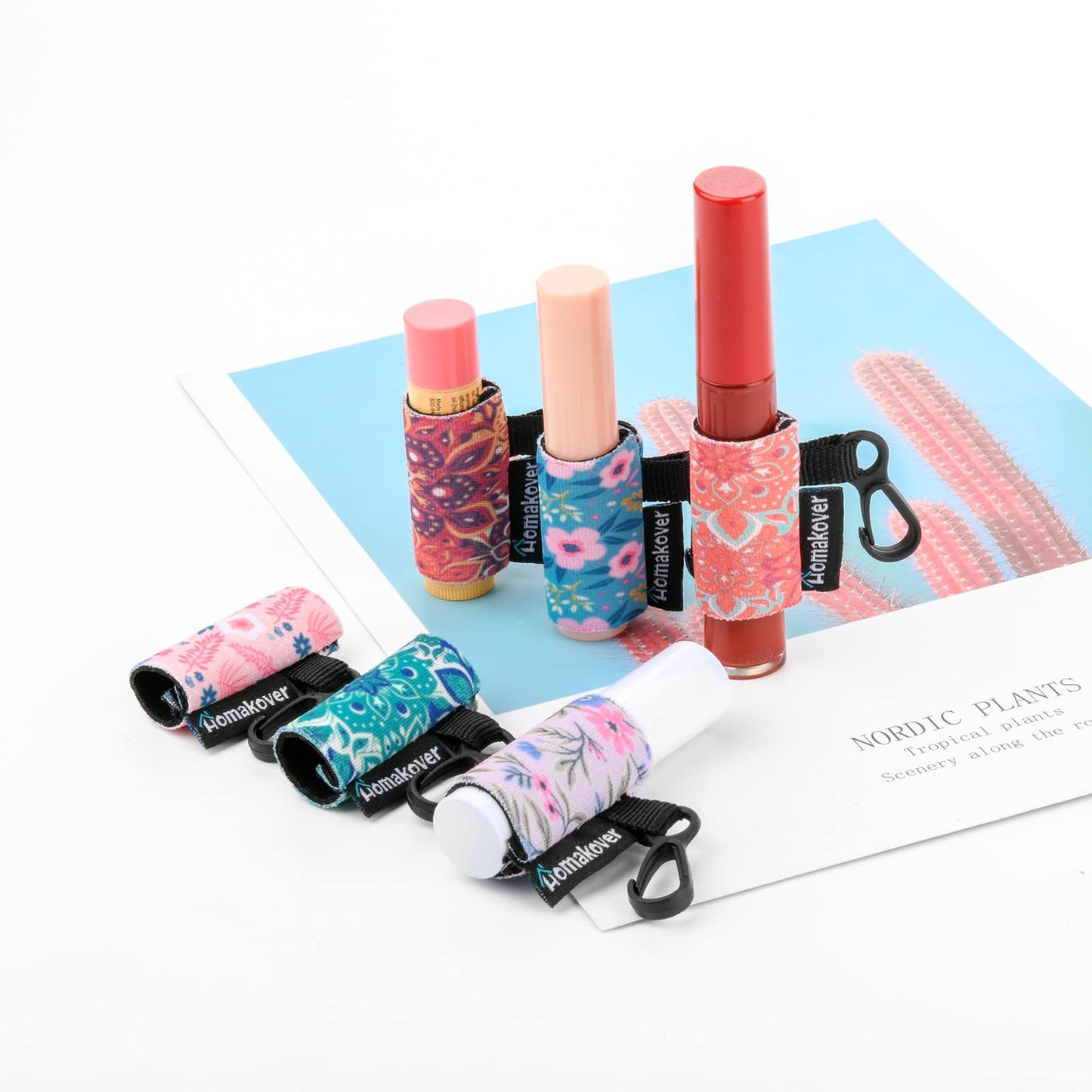 6 Pack Balm Holder, Compact Clip-On Lipstick Holder Premium Release Clip Neoprene Sleeve Balm with Hang Fits Most Standard Lip Balm