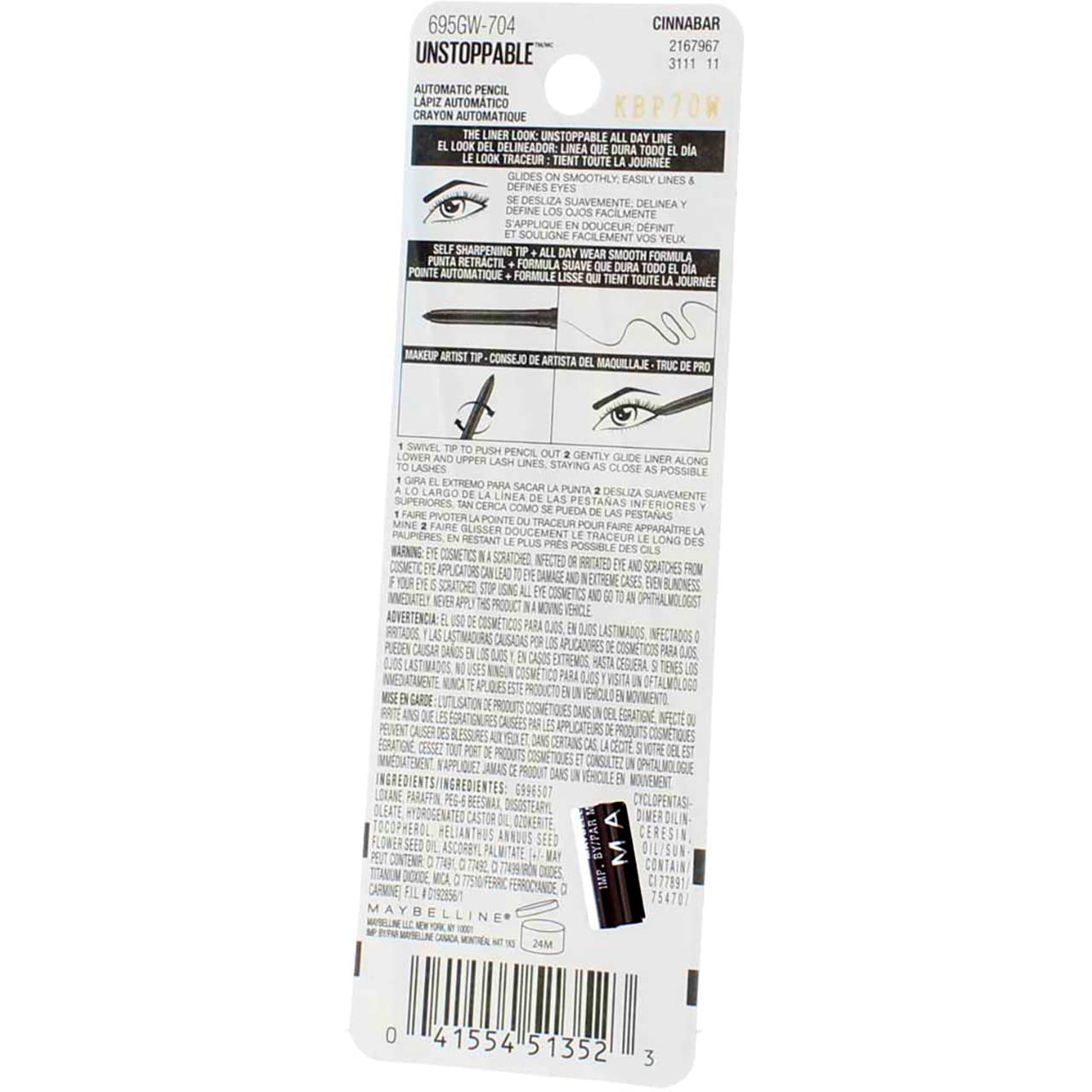 Maybelline New York Unstoppable Eyeliner, Cinnabar [704] 0.01 oz (Pack of 4)