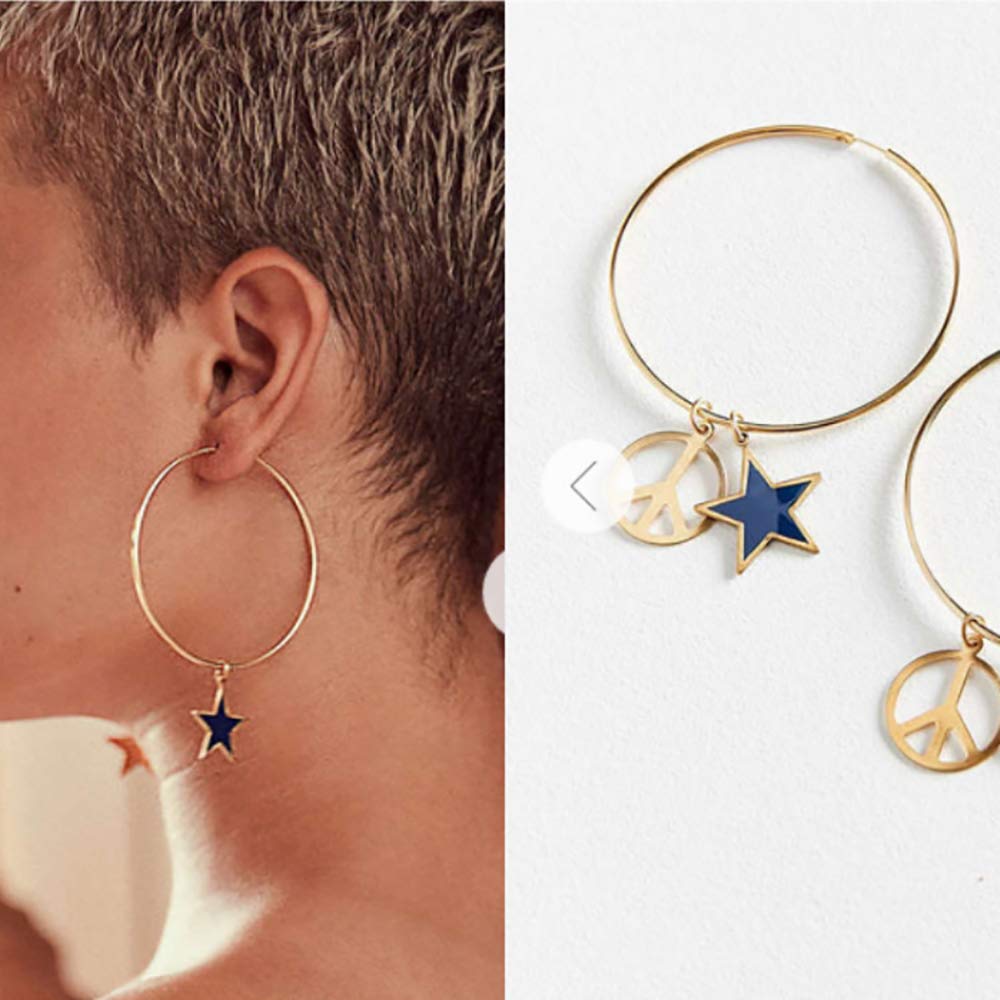 DoubleNine Star Large Hoop Earring Anti War Dangle Lightweight Peace Sign Gold Delicate Accessories for Women Girls