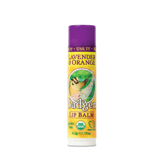 Badger - Classic Lip Balm, Lavender & Orange, Made with Organic Olive Oil, Beeswax & Rosemary, Certified Organic, Moisturizing Lip Balm, 0.15 oz
