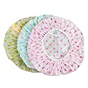 TCOTBE 6 Pieces Waterproof EVA Plastic Shower Cap,Elastic Reusable Bathing Cap,Beauty Salon Spa Lace Elastic Band Flower Printed Hat Environmental