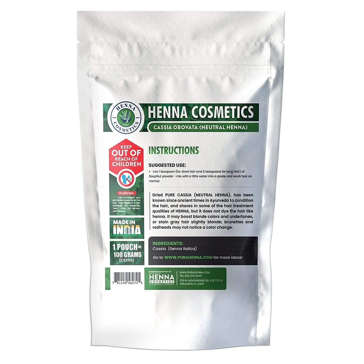 HENNA COSMETICS CYPRI Henna Hair Color, Neutral Henna Powder for Hair Growth 100 Grams, Cassia Obovata Powder, Organic, Dye Free