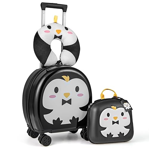 HONEY JOY Kids Luggage Set, 14 Inch Toddler Luggage & Backpack Set, Neck Pillow, Luggage Tag, Airplane Approved, 4 Piece Spinner Travel Luggage…
