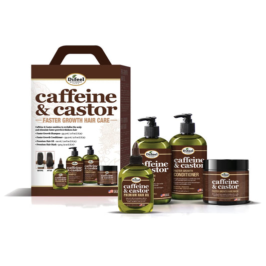 Difeel 4-PC Caffeine & Castor Faster Growth Shampoo & Conditioner Hair Care Gift Set - Includes 12oz Shampoo, 12oz Conditioner, 12oz Hair Mask & 7.1oz Beauty & Personal Care Difeel