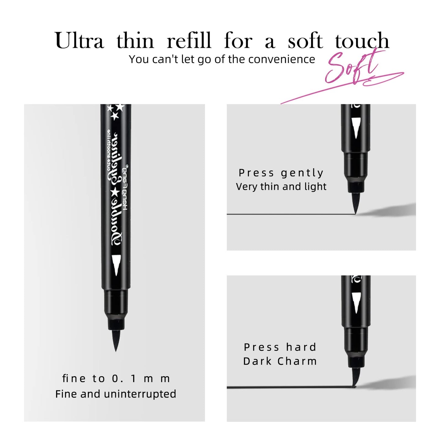 LAMUSELAND Eyeliner Stamp Wingliner, Waterproof Smudge-proof Liquid Eye Liner Gel Pen Set, Long Lasting Heart Black Thin Double Ended Pencil Makeup