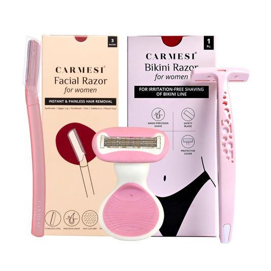 Carmesi Full-Body Shaving Combo with 3 Facial Razors + 1 Body Mini Razor + 1 Bikini Razor - Painless & Precision Face Hair Removal - Prevents Nicks Beauty and Personal Care Carmesi