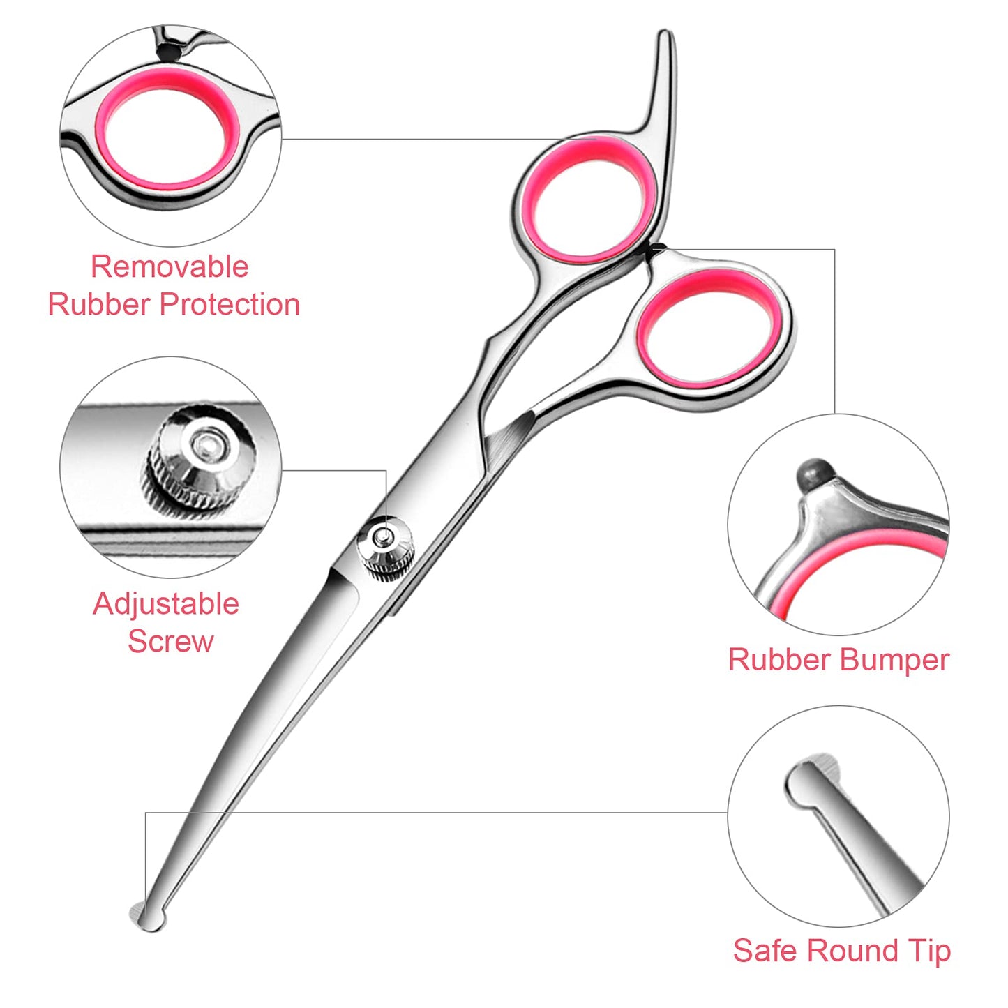 FAIGEO Dog Grooming Kit with Safety Round Tips Stainless Steel Professional Dog Shears Set - Thinning, Curved Scissors and Comb for Cat Pet
