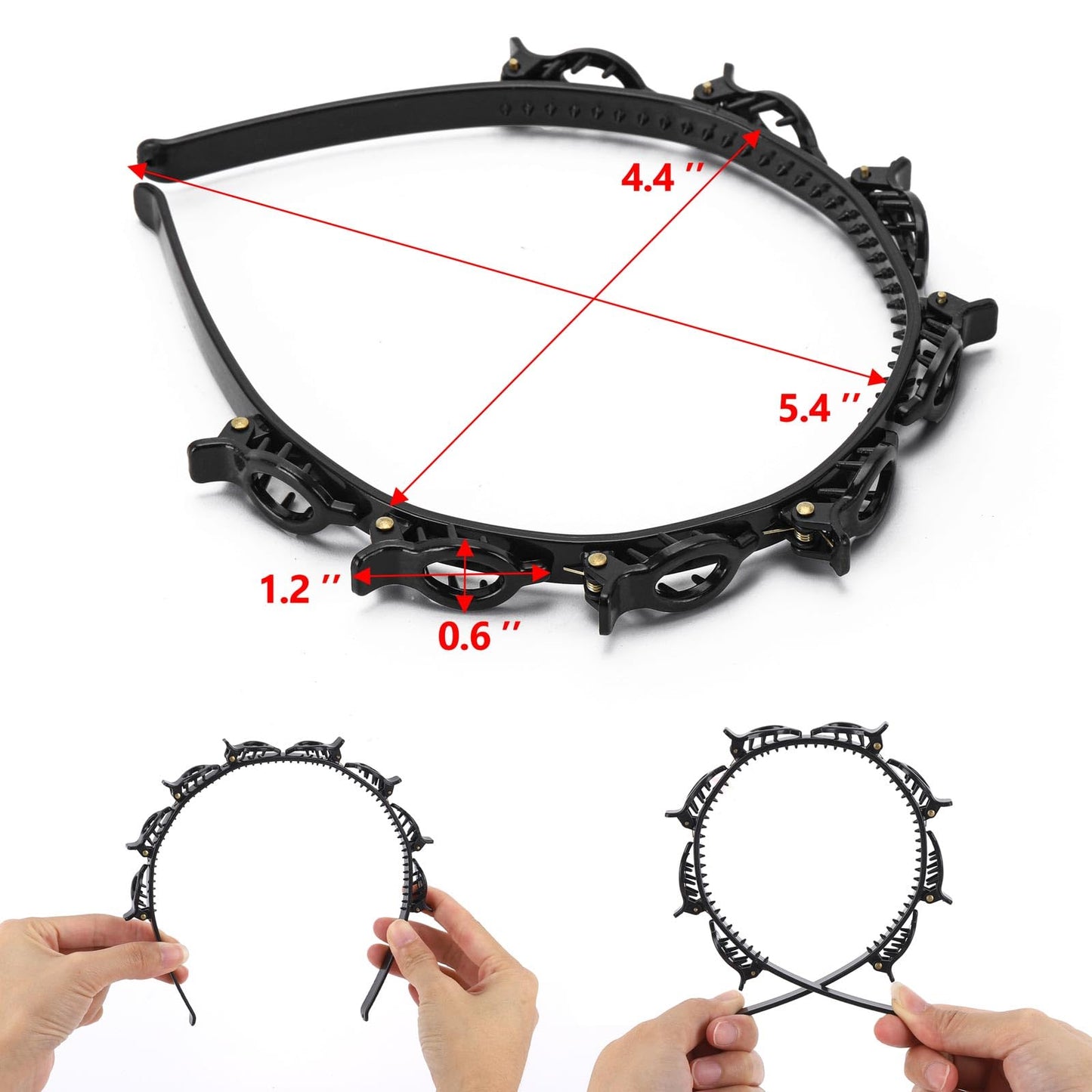 acDesign 4 Pcs Headband with Clips, Professional Weave Bangs Hairstyle Hairpin Headband, Clip Headbands for Women (2Black and 2Red) Beauty and Personal Care acDesign