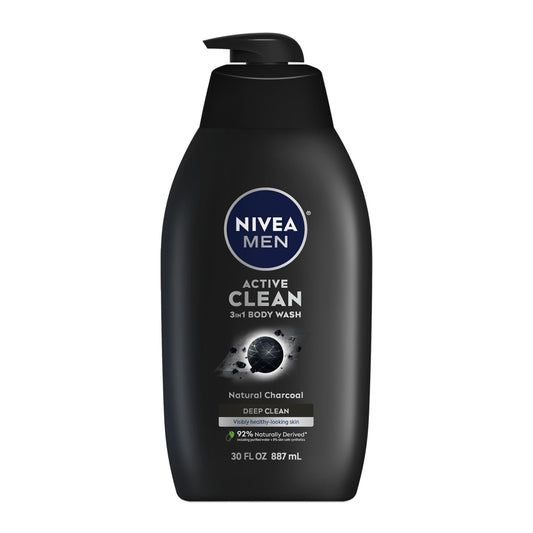 NIVEA Men Active Clean Body Wash with Natural Charcoal for Normal to Oily Skin, 3-in-1 Charcoal Body Wash, Face and Hair, Draws Out Dirt Beauty & Personal Care NIVEA MEN