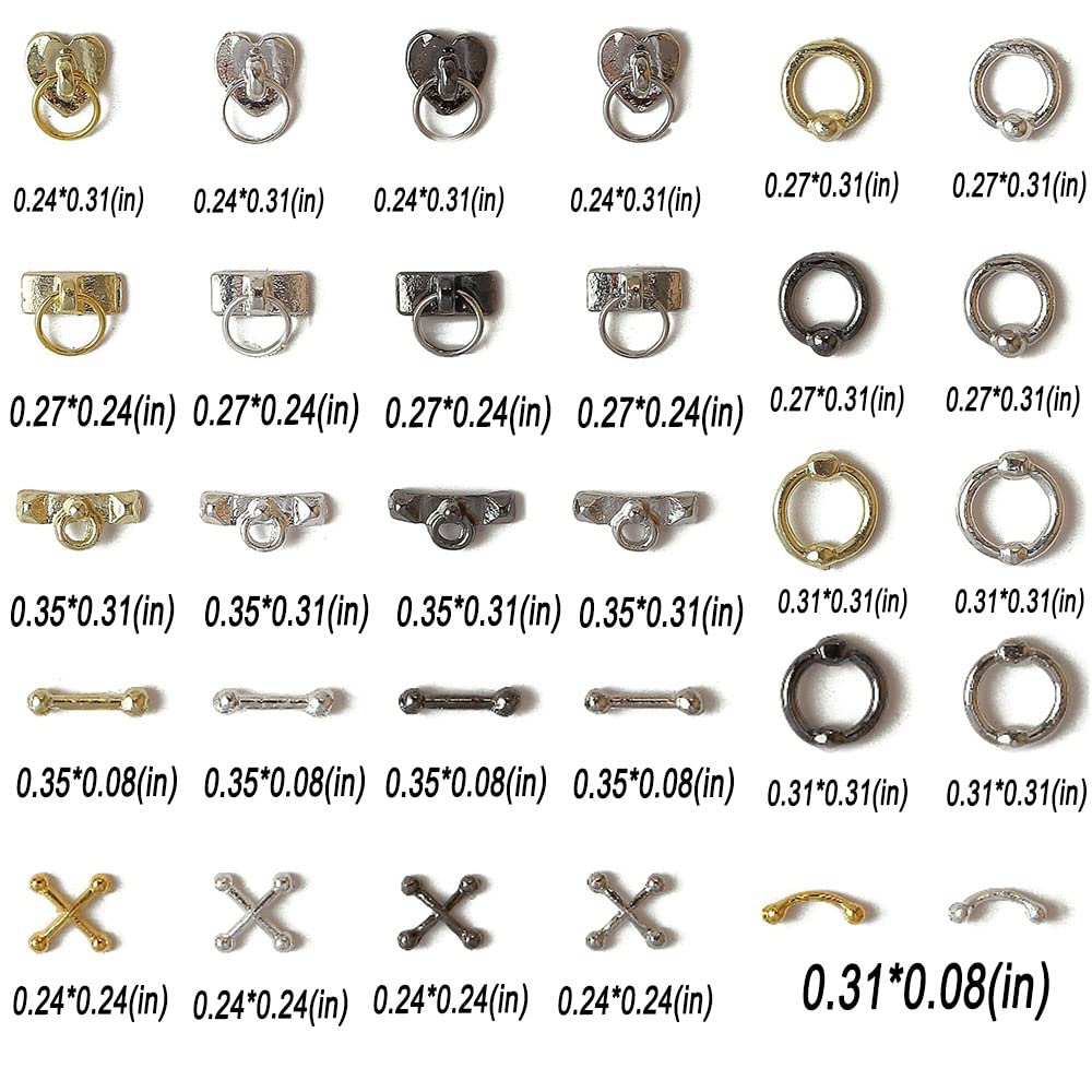Dornail 30pcs Vintage Punk Alloy Nail Charms 3D Cross Nail Charm Hollow Hanging Rings Latch Metal Nail Art Charms for Nails Jewelry Gothic Design Nail