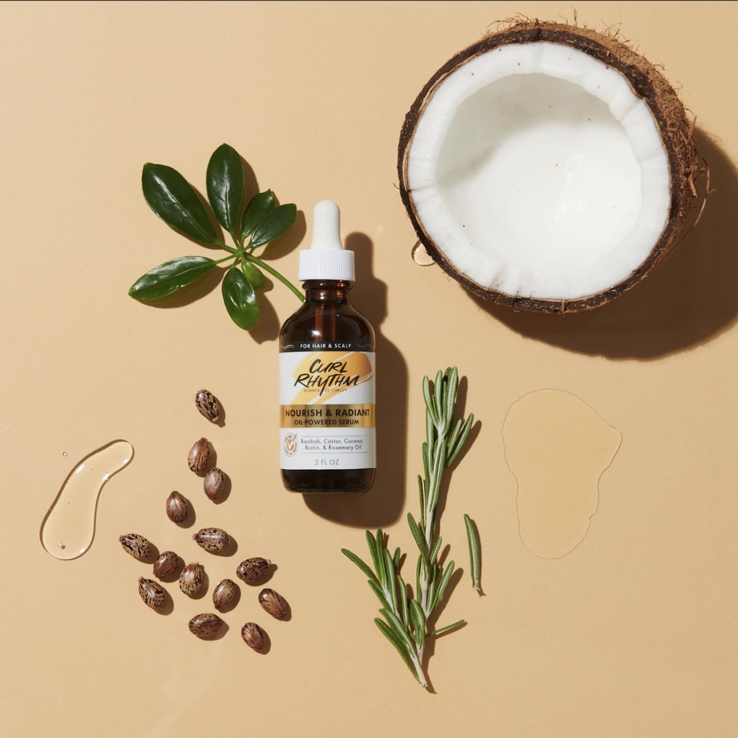 Curl Rhythm Nourish and Radiant Oil-Powered Serum - Nourishing Hair Oil - Non-Greasy Scalp Care - Hair Serum with Biotin for All Hair Types - 2 oz