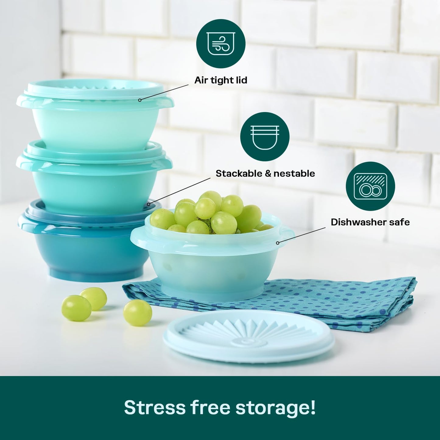 Tupperware Heritage Collection, New 16 Piece Food Storage Container Set in Vintage Green, Dishwasher Safe and BPA Free (8 containers, 8 lids)