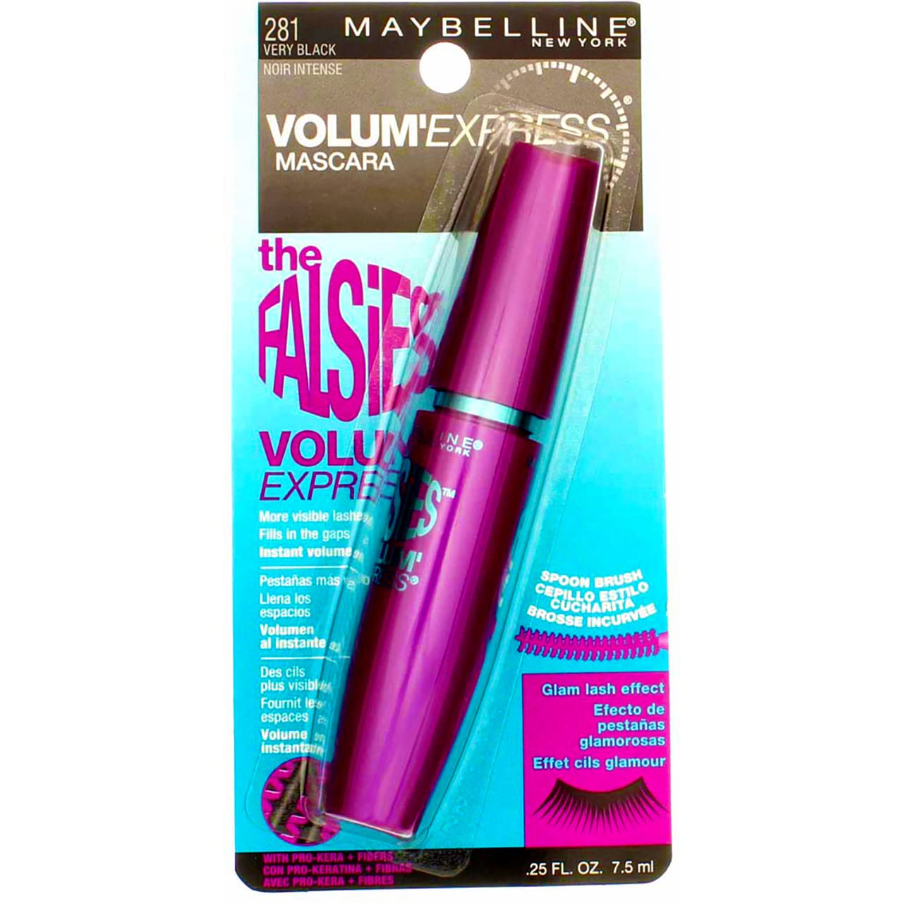 Maybelline Volum' Express The Falsies Spoon Brush Washable Mascara, Very Black [281], 0.25 oz (Pack of 7)