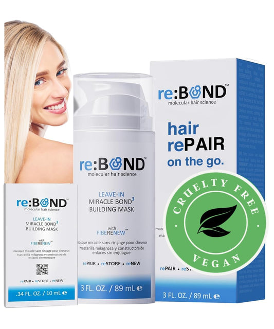 reBOND Leave-in Miracle Bond Building Hair Mask- 4 minute Repair Treatment Deep Conditioning for Bleached, Damaged, Dry, Colored or Frizzy Hair - Set