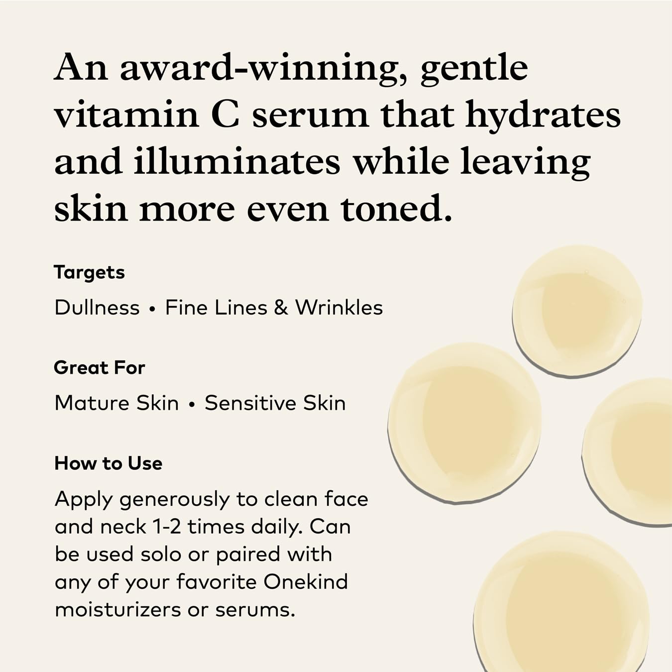 Onekind Radiant C Face Serum, Anti-Aging Facial Treatment with Hyaluronic Acid, Tetrahexyldecyl Ascorbate, Ferulic & Vitamin E, Serum for Dark Spots Beauty & Personal Care Onekind